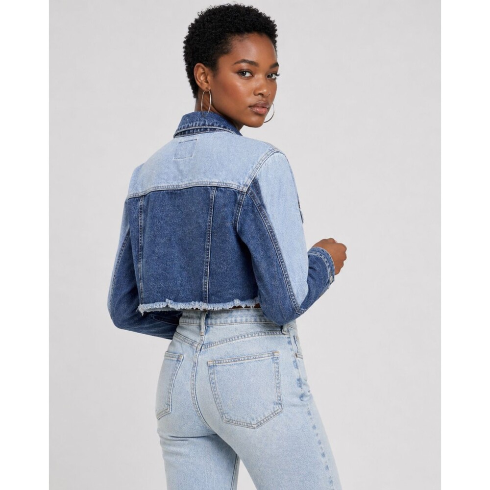 Refuge Denim Women’s Cropped Patchwork Jean Jacket Size S - Picture 2 of 16